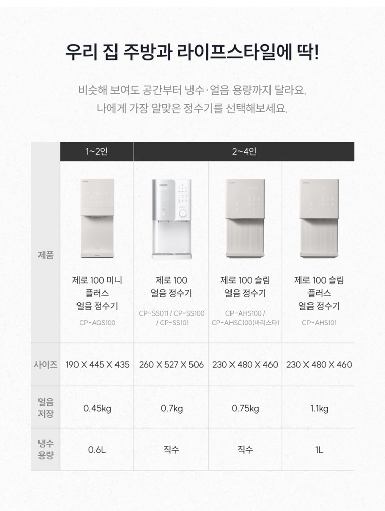 제로 100 슬림 얼음 정수기 (얼음냉온정) 상세 안내 1